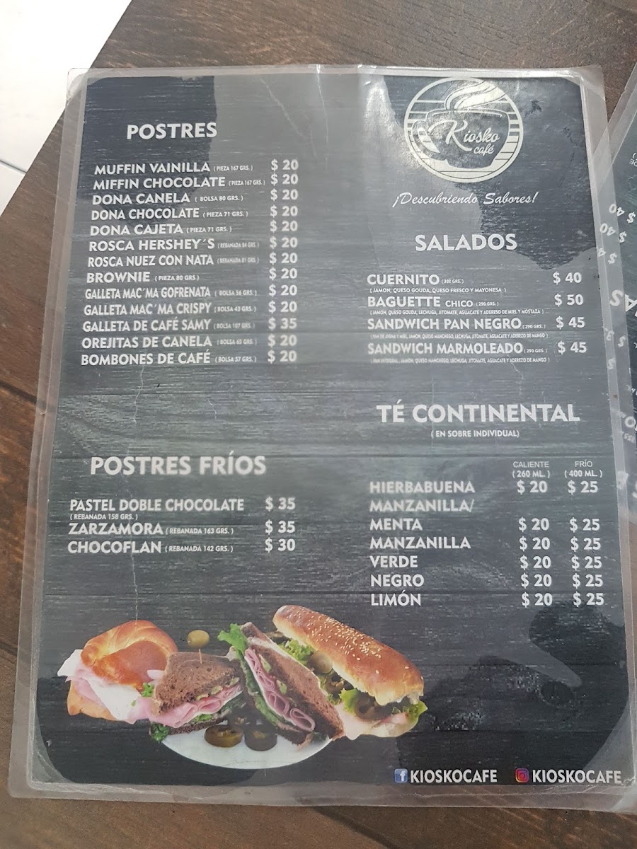Kiosco Cafe Menu - Image 1